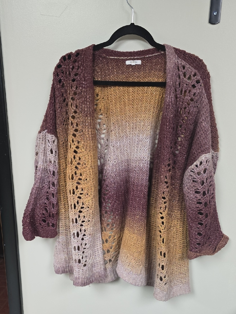 🎊 Maurices Open-Front Gradient Crochet Cardigan - Mauve, Gold, Cream